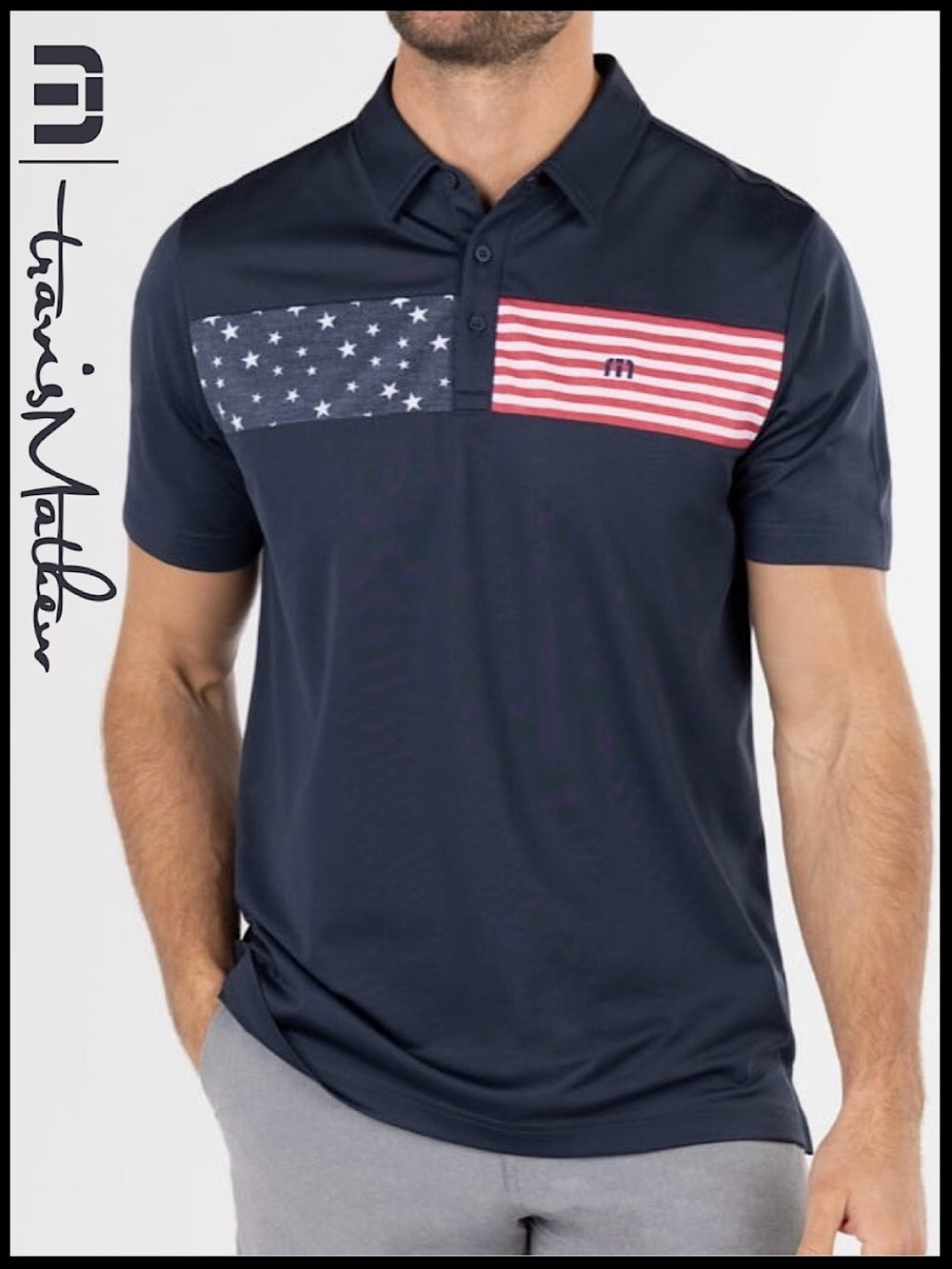 TravisMathew Sea to Sea Men’s Patriotic Flag Americana Polo Size (XL)